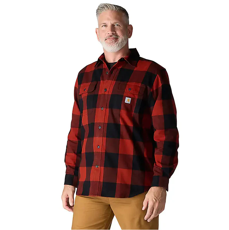Carhartt Men's Loose Fit Heavyweight Flannel Long-Sleeve Plaid Shirt - Image 4