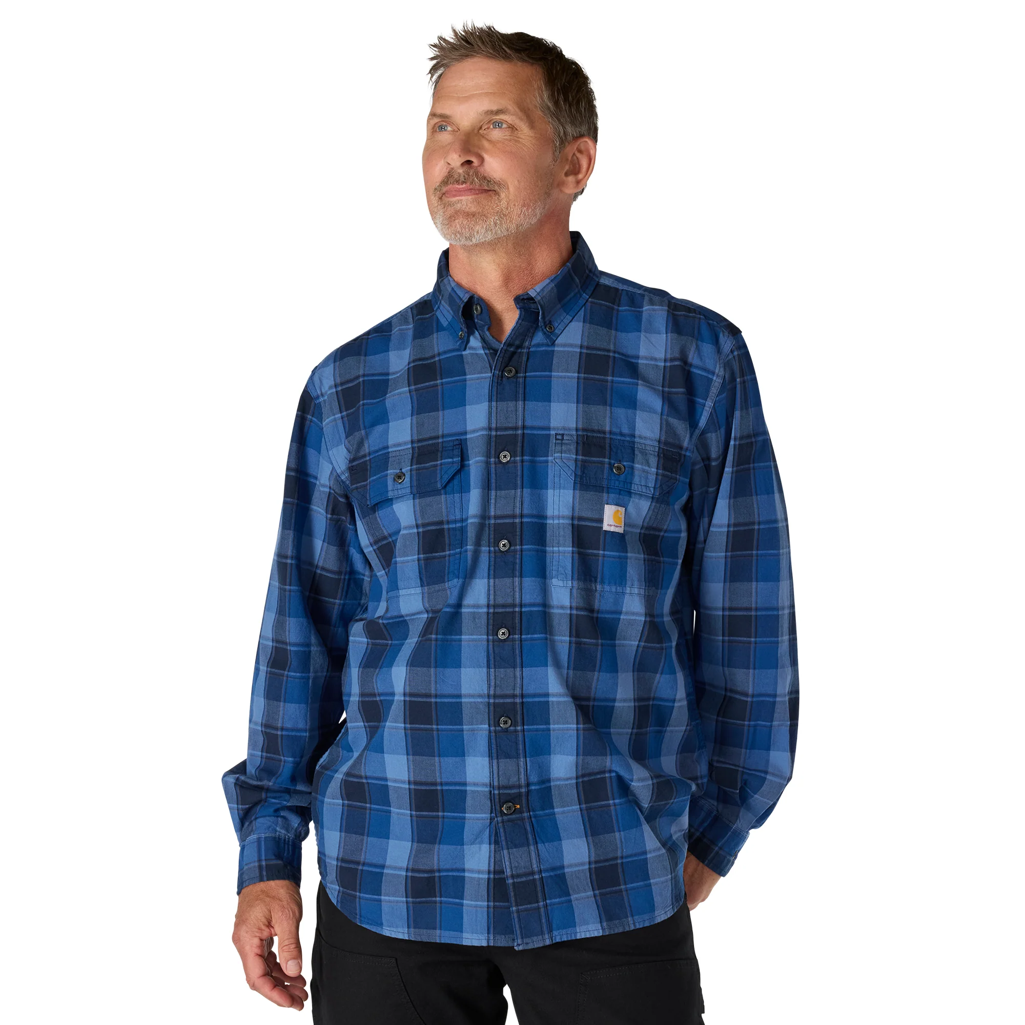 Carhartt Men's Loose Fit Midweight Chambray Long-Sleeve Plaid Shirt - Image 4