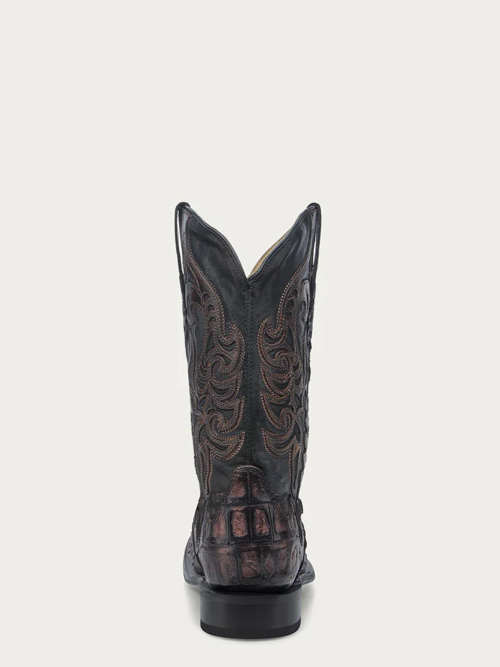 Corral Men's Caiman Embroidery and Overlay Chocolate Wide Square Toe Cowboy Boot - Image 3