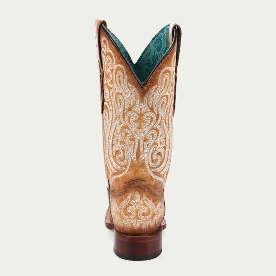Corral Women's Blue Luminescent Embroidery Straw Square Toe Cowboy Boots - Image 3