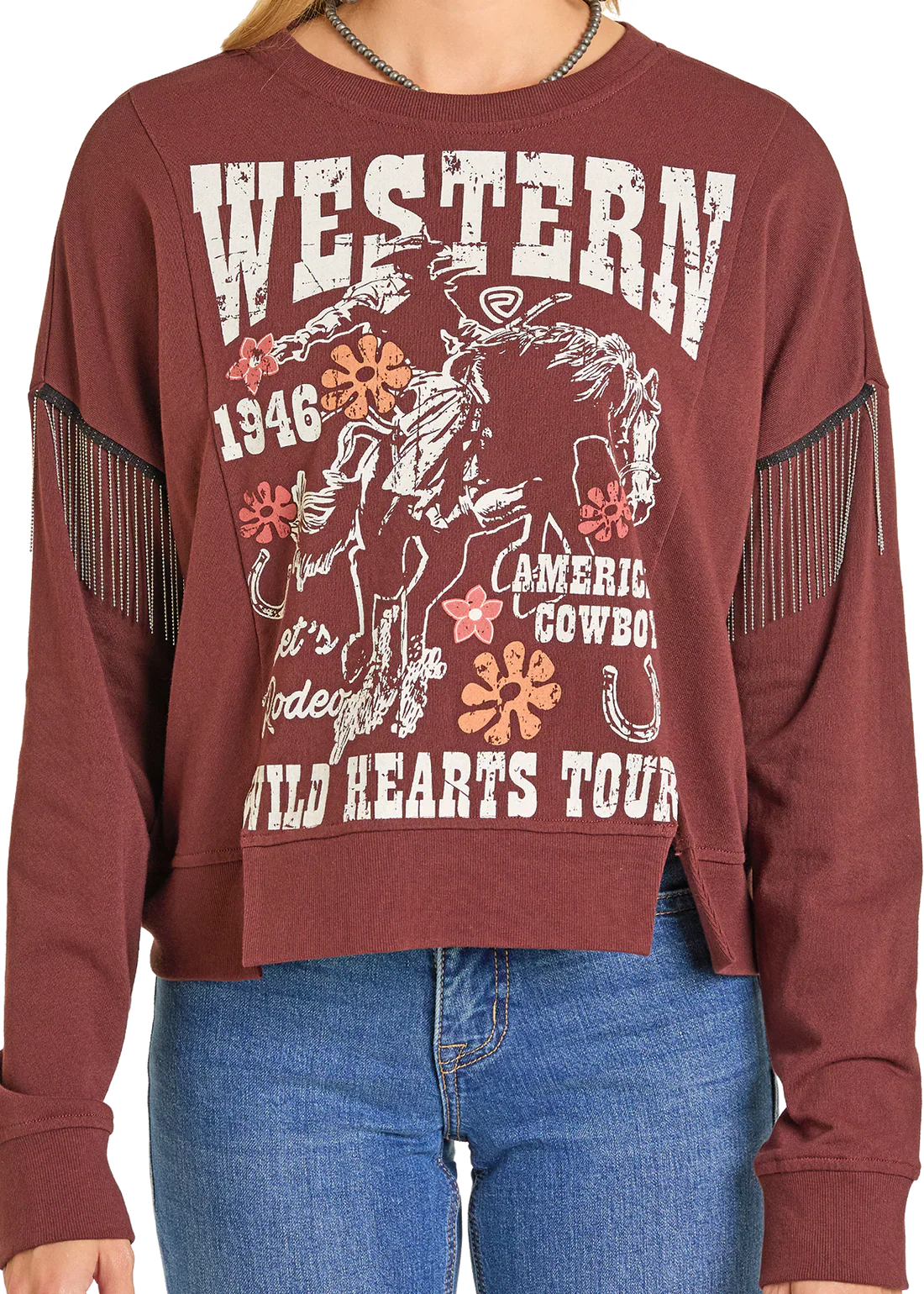 Rock and Roll Denim Women's Chain Fringe Western Graphic Pullover - Image 3