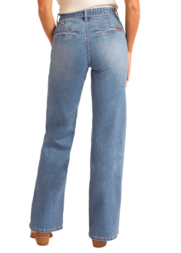 Rock & Roll Denim Women's High Rise Belted Relaxed Flare Jeans - Image 2