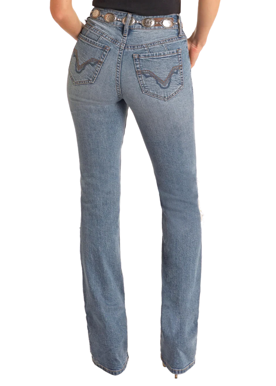 Rock & Roll Denim Women's Mid Rise Distressed Modest Bootcut Jeans - Image 2