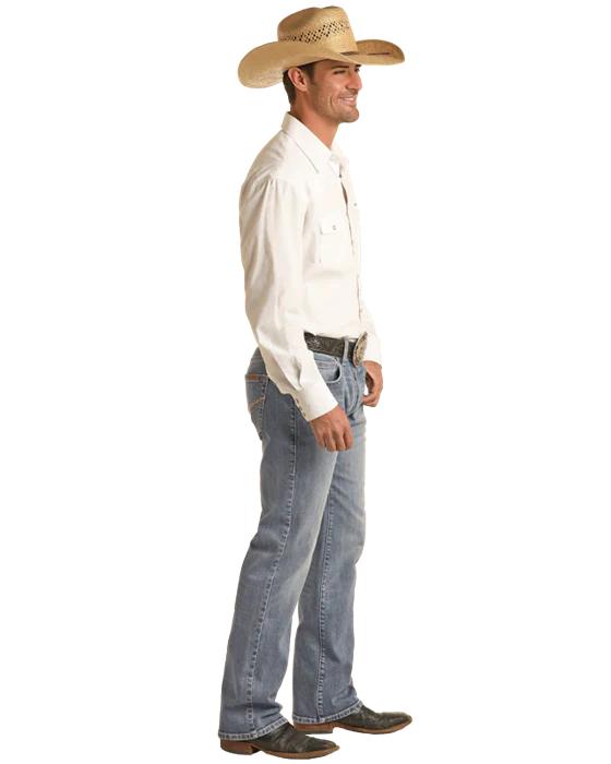 Rock & Roll Denim Men's Vintage '46 Regular Fit V Embroidered Stackable Bootcut Jeans - Image 3